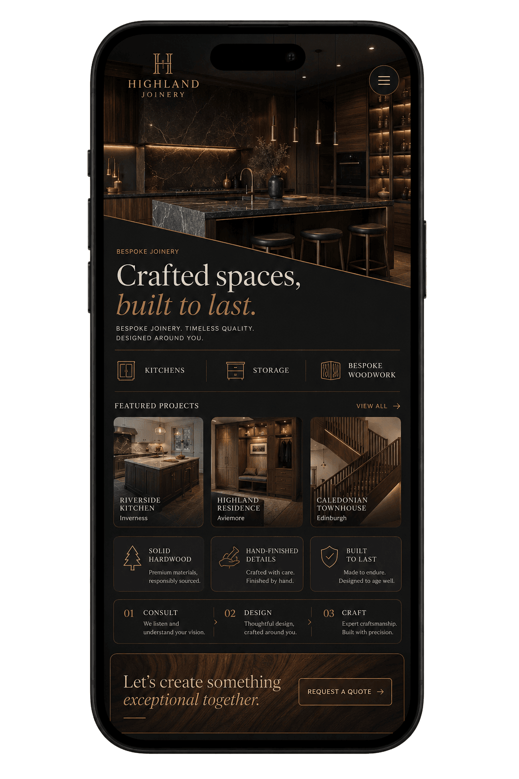 Completed fictional Highland Joinery website