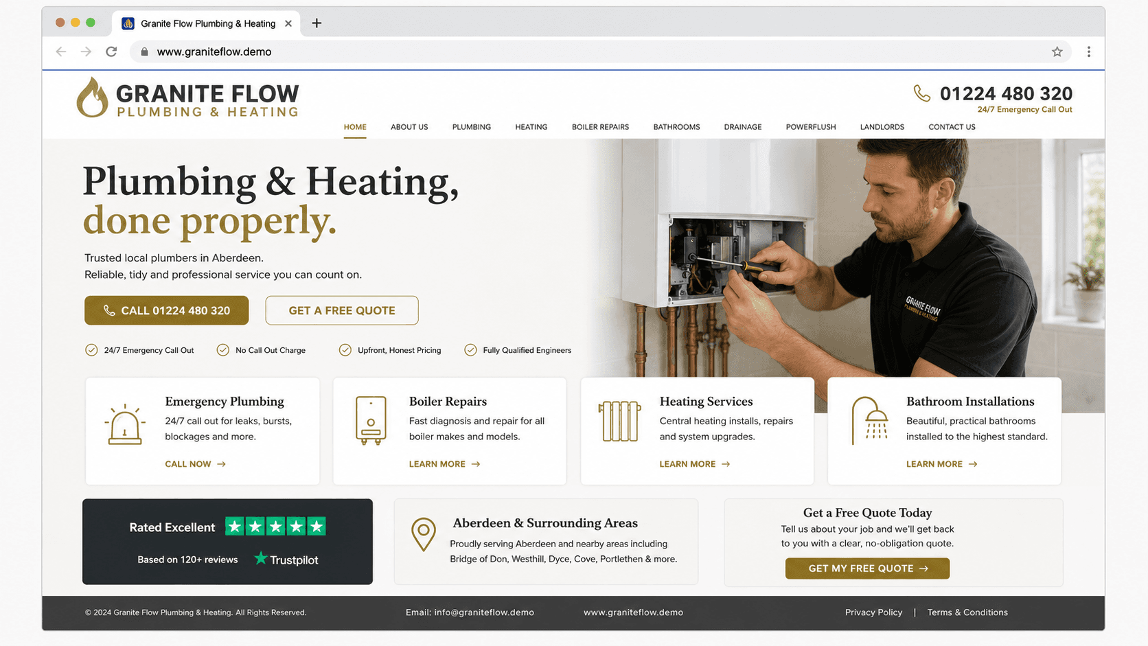 Improved fictional plumbing website example for Granite Flow Plumbing & Heating